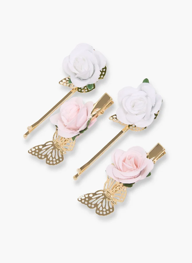 Flora Bella By Shoexpress Pack Of 4 Hair Clip And Hairpin With Floral Butterfly Accent Ramadan Collections